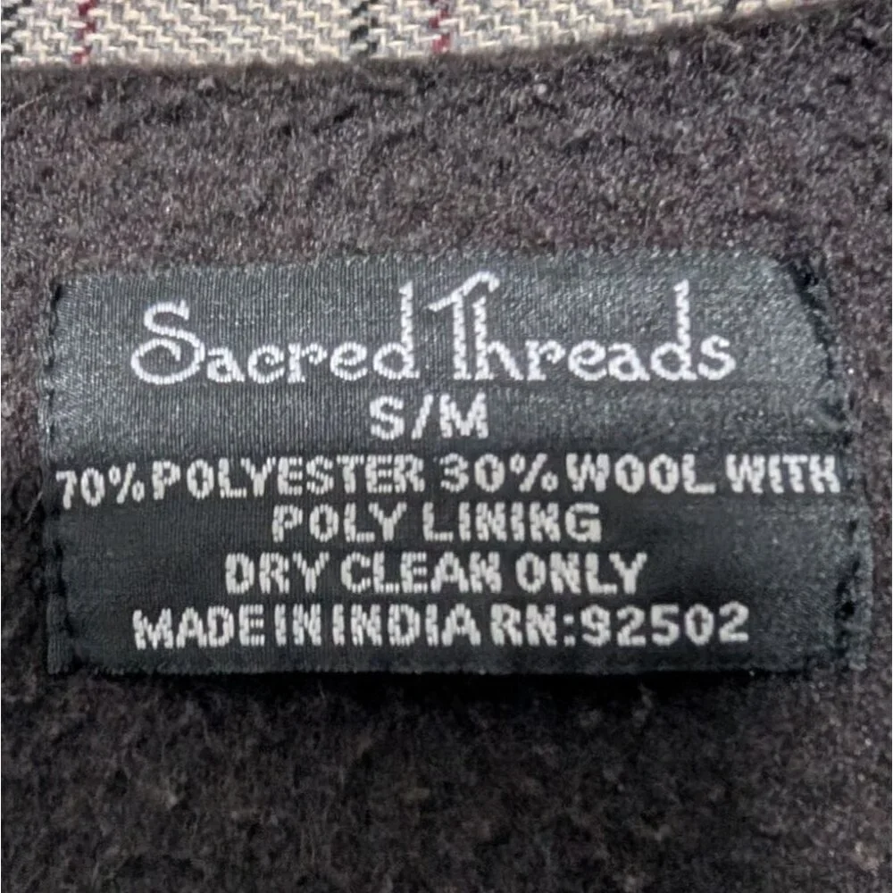 Sacred Threads Patchwork Plaid Jacket Womens Size Small/Medium Gray Fleece Lined